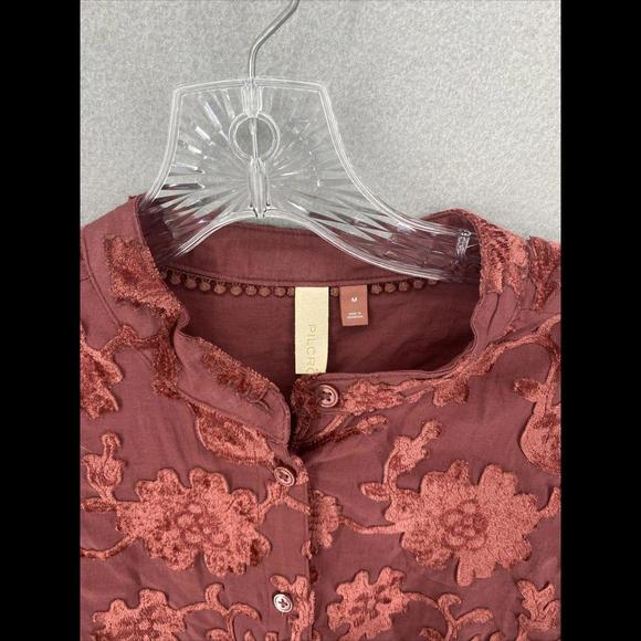Pilcro Blouse Womens Size Medium Red Embroidered Whitney Trapeze Button Up Top - Picture 3 of 8